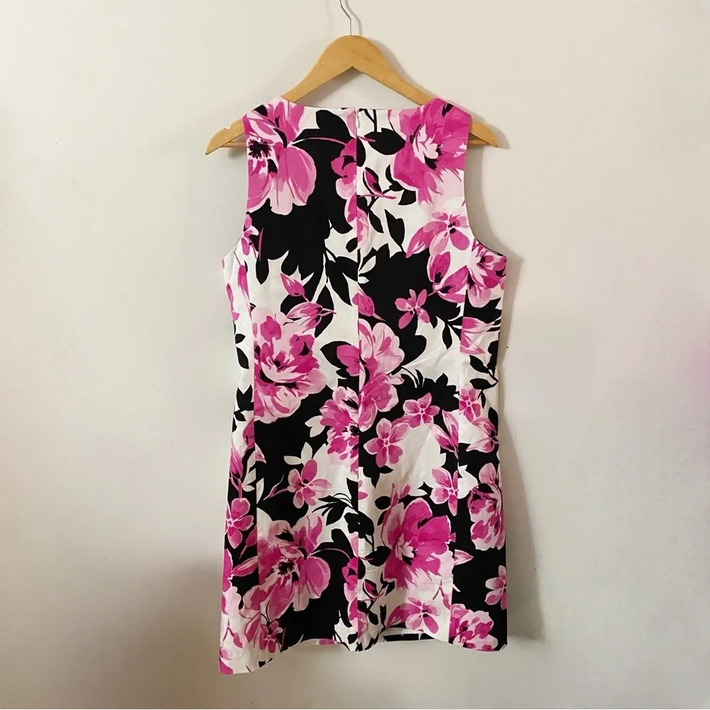 Nine West Black & Pink Floral Sleeveless Summer Shift Cocktail Dress w Pockets - Picture 8 of 12